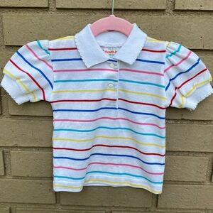 Vintage Healthtex USA Made Striped Puff Sleeve Polo Shirt Size 18 Months